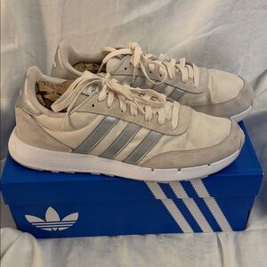 adidas Women’s Cream Suede & Mesh Sneakers grey stripes. 10.  Great condition
